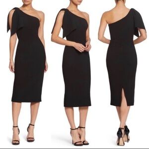 NWT Dress the Population Tiffany One-Shoulder Midi Dress in Black
